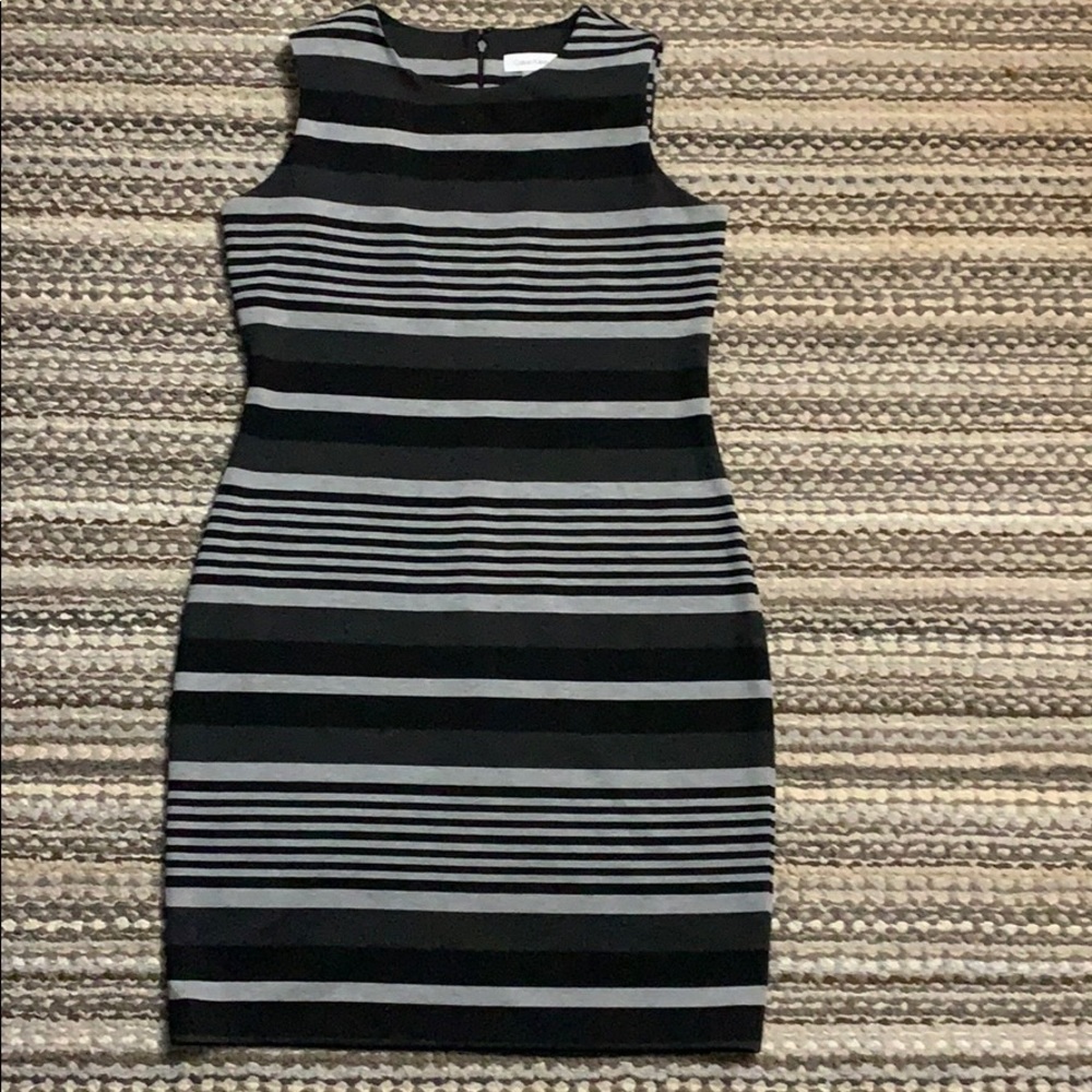Calvin Klein Black & Grey MIDI Pencil Dress SZ-10